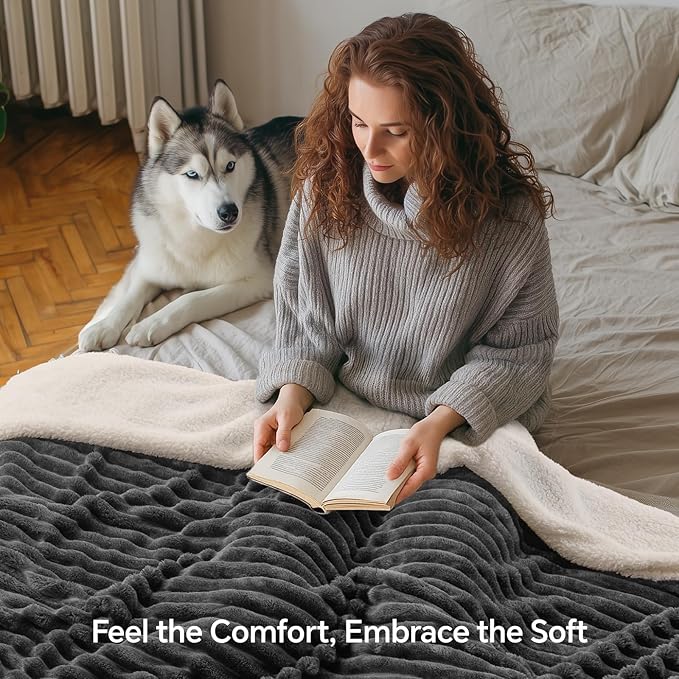 INFIIXSO Sherpa Fleece King Size Blanket - Super Soft & Warm Striped Fleece, Cozy Plush Fluffy Large Bed Blanket All Season Use (Grey, 104x90 Inches)