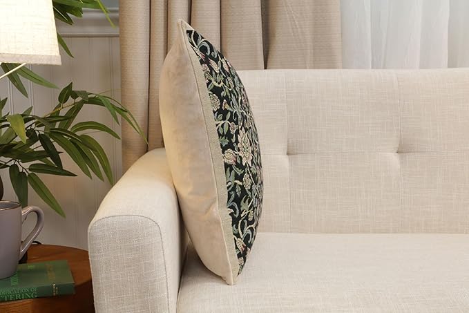 C Charlotte Home Furnishings Inc Fleur De Morris Black Belgian Cushion Cover - 16 in. x 16 in. Cotton/Viscose/Polyester by William Morris