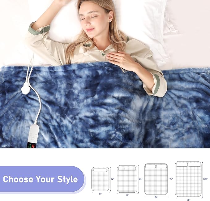 Electric Heated Blanket Throw 50''x60''Size Faux Fur Heating Blanket 10 Heating Settings, 1-8h Timer & Overheat Protection, Machine Washable, Soft Flannel and Sherpa Full Body Warmth