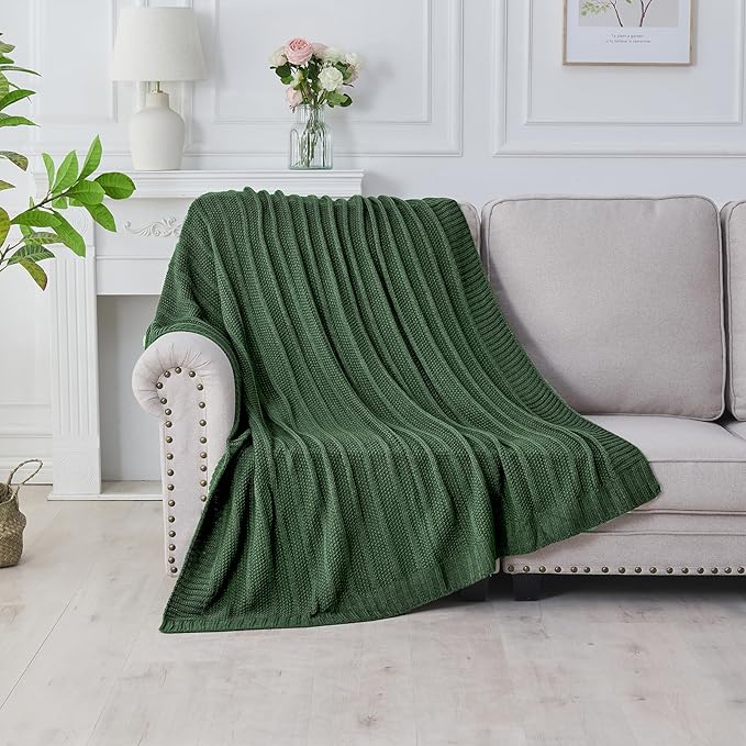 Douceur Christmas Green Throw Blanket for Bed, Soft Cozy Lightweight Stripe Pattern Knitted Throw Blanket for Sofa, Living Room Gift, 60"X80"