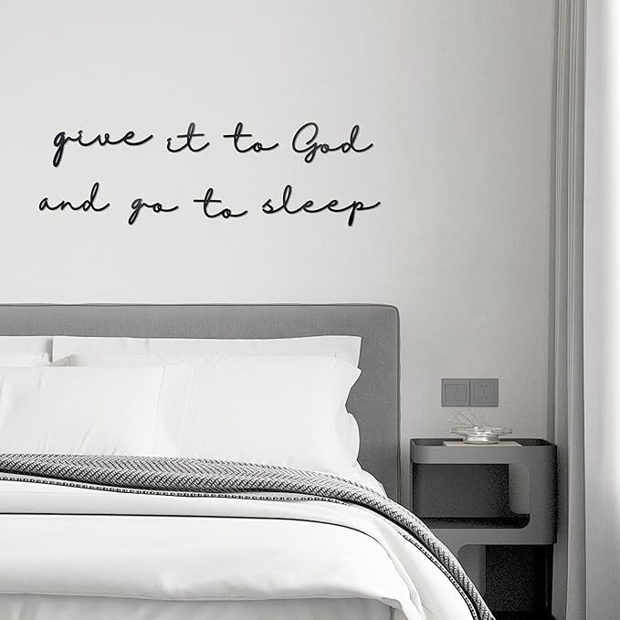 Give it to God Go to Sleep Metal Sign, 29.5 x 9 Inches, Bedroom Wall Art Above Bed, Black Metal Wall Decor