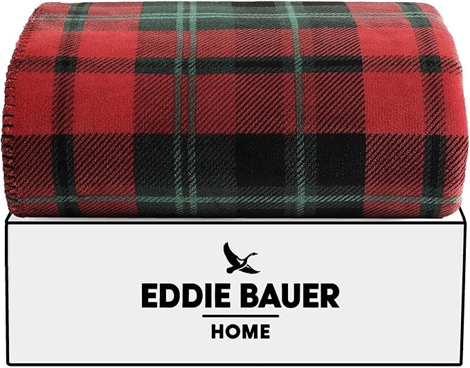 Eddie Bauer - Throw Blanket, Ultra-Soft & Reversible Plush Bedding, Throw Blanket for Couch & Bed (Trailhead Plaid Red, 60" x 70")