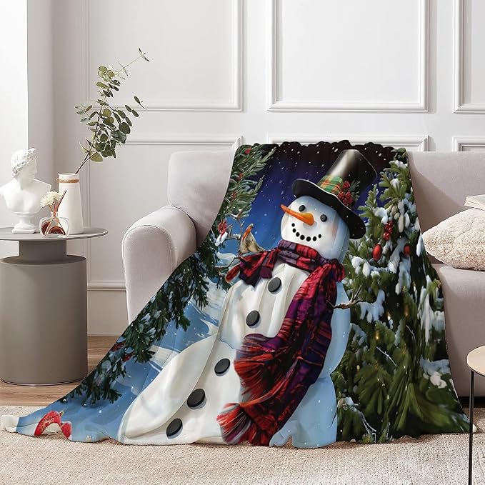 Christmas Snowman Blanket, Winter Holiday Throw Blanket Soft Cozy Flannel Blanket for Sofa Bed Couch Living Room Decor 50X60