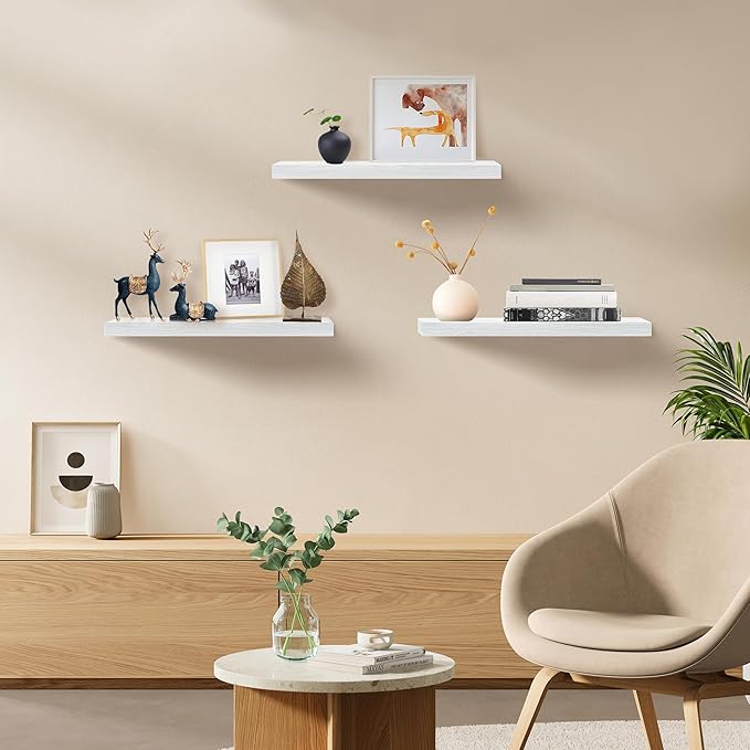Floating Shelves for Wall Set of 3, 36" White Wall Shelves for Home Decor, Frame Display White Floating Shelf for Living Room, Bedroom, Bathroom, Kitchen