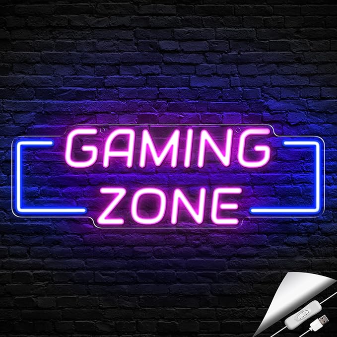 Kavaas Game Zone Neon Signs for Gaming Room Decor - LED Light Neon Sign for Teens Bedroom Decorations - Best Gamer Gifts for Boys, Kids
