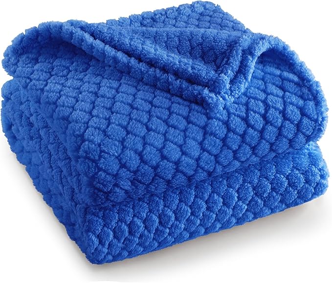 Exclusivo Mezcla Queen Size Fleece Blanket for Bed, Extra Soft Warm Decorative Fuzzy Blanket for Women, Lightweight Cozy Bedding Blankets, 90x90 Inches, Cobalt Blue