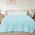 Exclusivo Mezcla Twin Size Flannel Fleece Blanket, Super Soft Striped Jacquard Bed Blanket, Lightweight Fuzzy Cozy for All Seasons, 60x80 Inches, Light Blue