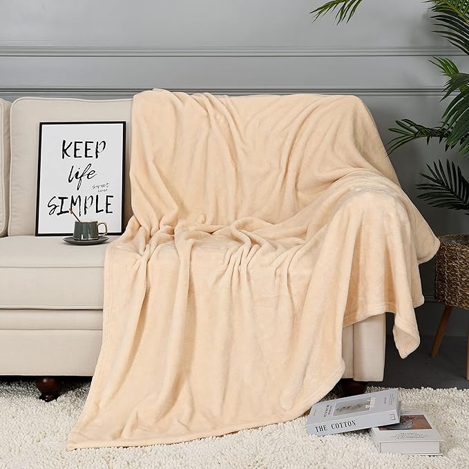 NANPIPER Fleece Blankets, Super Soft Flannel Queen Size Blanket for Bed, Luxury Cozy Microfiber Plush Fuzzy Blanket,Beige