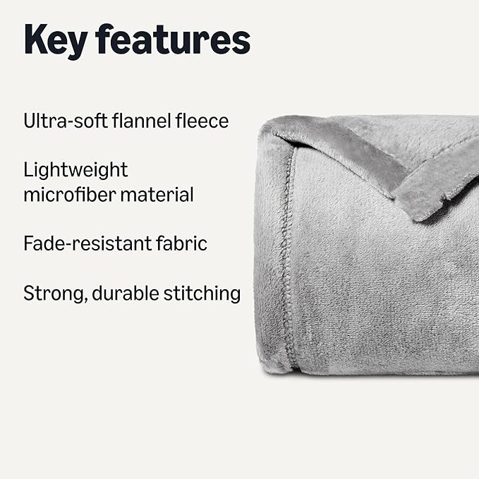 Amazon Basics Throw Blanket, Ultra-Soft Flannel Fleece Blanket, Lightweight Cozy for Couch Sofa Bedroom, Fade-Resistant Fabric, 50 x 60 Inches, Gray