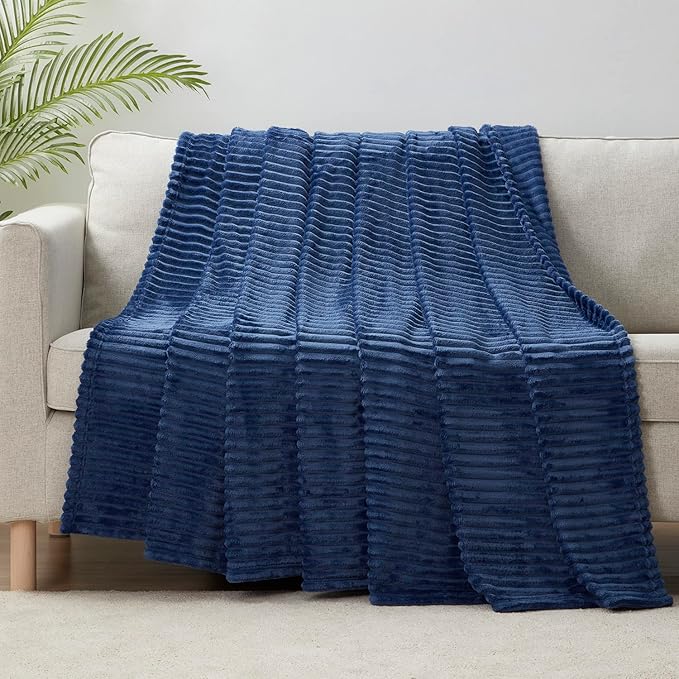 Nestl Blanket Twin Size for Bed - Cozy Warm Fuzzy Blankets for Women, Plush Small Fleece Throws for Girls - Navy Blue, 66 x 90 Inches