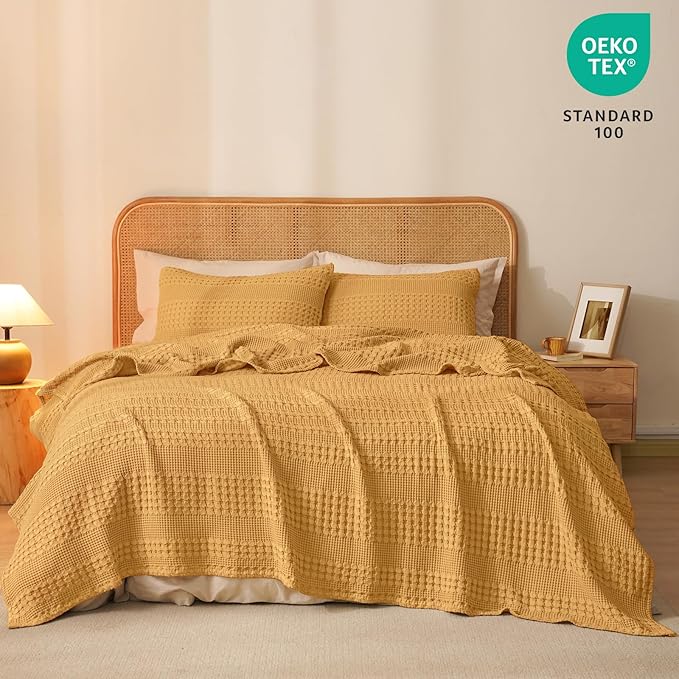PHF 100% Cotton Waffle Weave Blanket Twin Size for Bed, Soft Lightweight & Breathable for Spring and Summer, All-Season Comfort, Luxury Aesthetic Blanket for Home Decor, 66"x90", Pumpkin Orange