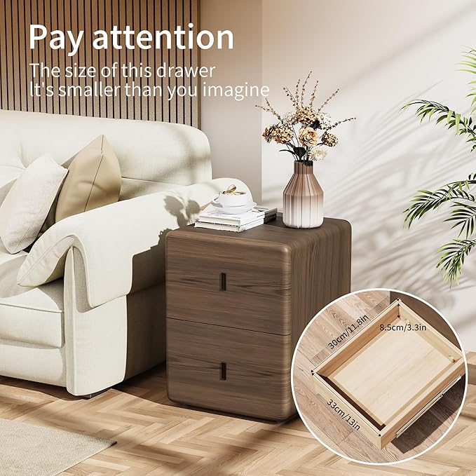 VICITON Narrow Nightstand with Drawers, Faux Leather Bedside Table, Solid Wood Drawer, Small Side Table for Bedroom (Leather Grey Poplar, 15.7" x 15.7" x 19.7")