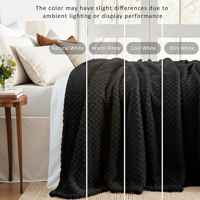 Exclusivo Mezcla Queen Size Fleece Blanket for Bed, Extra Soft Warm Decorative Fuzzy Blanket for Women, Lightweight Cozy Bedding Blankets, 90x90 Inches, Black