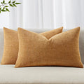 MIULEE Pack of 2 Decorative Throw Pillow Covers Soft Chenille Lumbar Accent Throw Pillows Solid Textured Cushion Covers Home Decor for Couch Sofa Bedroom Living Room 20x12 Inch,Golden Brown