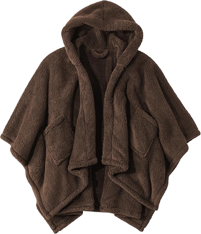 Wearable Blanket Sherpa Poncho Office Work Warm Cozy Shawl Blanket,Plush Cape Wrap for Adults