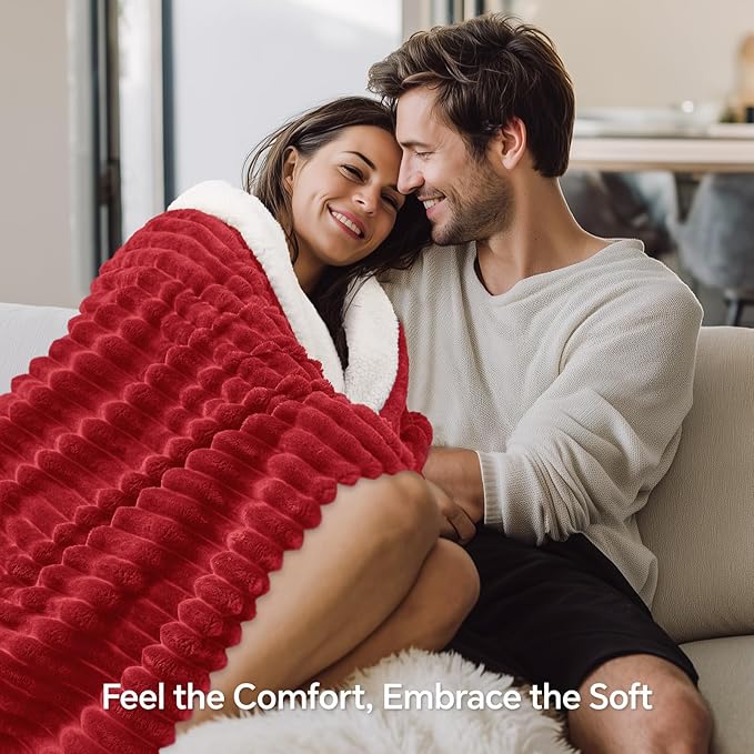 INFIIXSO Sherpa Throw Blanket for Couch - Super Soft & Warm Striped Fleece Blanket, Cozy Plush Fluffy Blanket All Season Use (Red, 50x60 Inches)