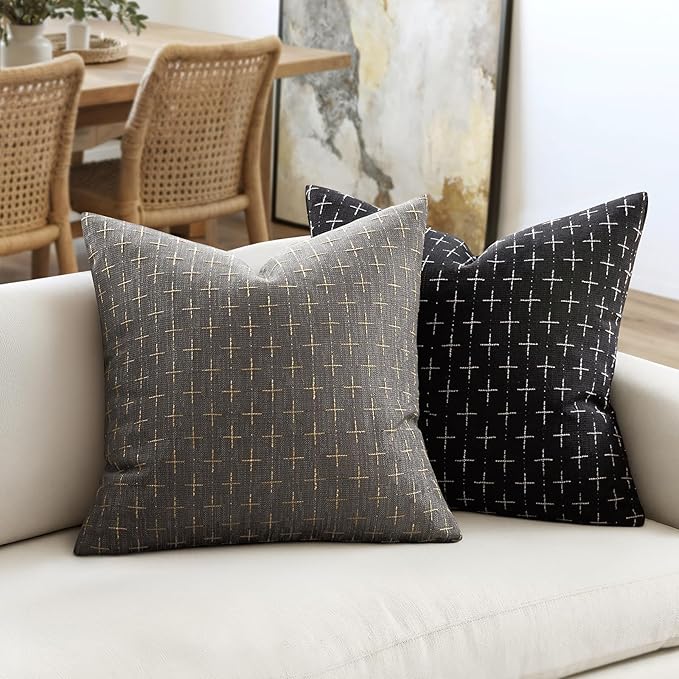MIULEE Pack of 2 Decorative Burlap Linen Throw Pillow Covers Modern Farmhouse Vintage Pillowcase Rustic Woven Textured Cushion Cover for Sofa Couch Bed 18x18 Inch Dark Grey