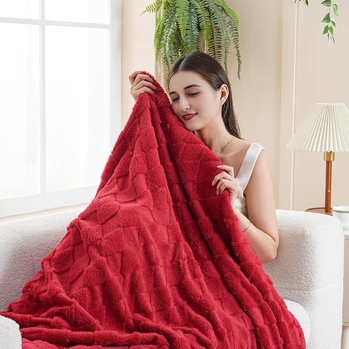 Red Throw Blanket for Couch Sofa Bed 60x80 inches,Fleece Blankets Microfiber Flannel with Diamond Checkered Pattern Lightweight Plush Soft Cozy Gifts for Women Mom Girls