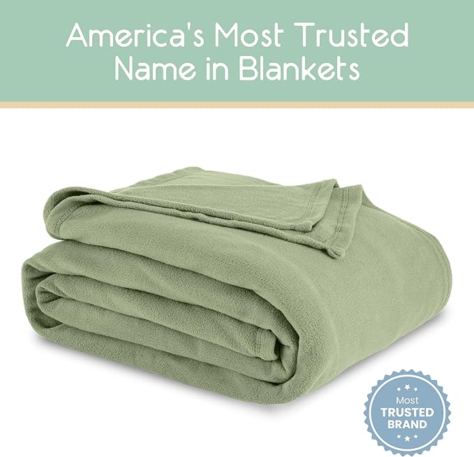 Vellux Soft 240 GSM Micro Fleece Plush Cozy Durable Lightweight Blanket Easy Care Machine Washable Pet Friendly Solid Bed Sofa Blankets, Twin, Green