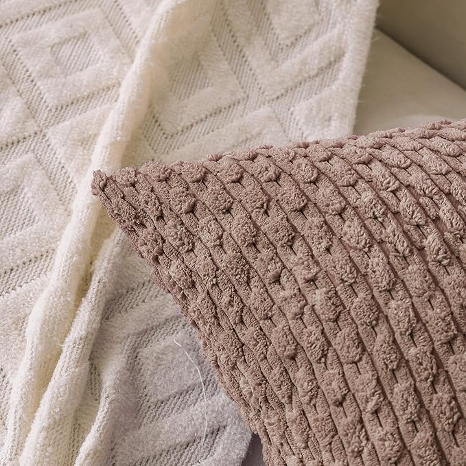 Set of 4 Light Brown Decorative Throw Pillow Covers 16x16 Inch Corduroy Pillow Covers for Bed Couch Sofa Living Room Soft Square Cushion Cases