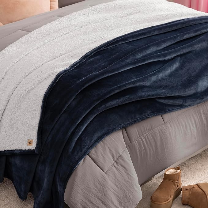 UGG Nita Full/Queen Blanket, Ultra Soft Queen Bedding, Cozy Plush Fuzzy Blanket for Bed, Oversized Throw for Couch, Luxury Home Decor, 90-inch x 90-inch, Navy Blue
