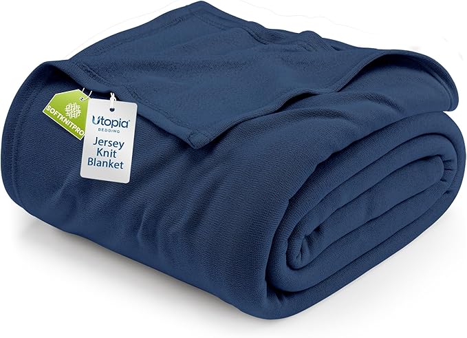 Utopia Bedding Knit Blanket King Size (90x102 Inches, Navy) Soft Lightweight Jersey Breathable Sweatshirt Blanket for Bed,Couch & Sofa