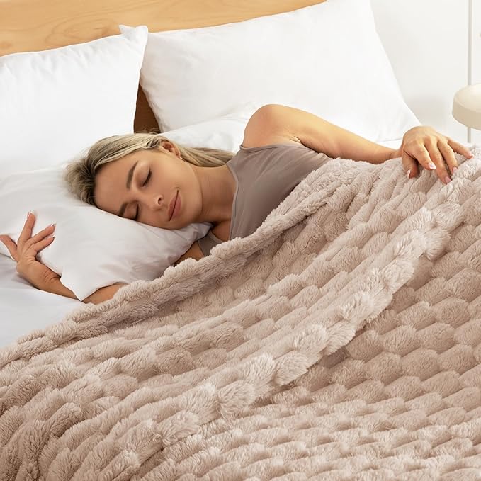 Whale Flotilla King Size Blanket for Bed with Jacquard Pattern, Fuzzy Soft Cozy Exquisite Blankets for All Season, Warm and Fluffy, 90x104 Inch, Camel