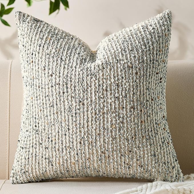 Allorry Decorative Couch Throw Pillow Covers 26x26 Cream Gray Striped Soft Wool Pillow Covers Neutral Textured Boho Cushion Covers for Modern Farmhouse Sofa Bedroom Living Room Decor SY011-B26
