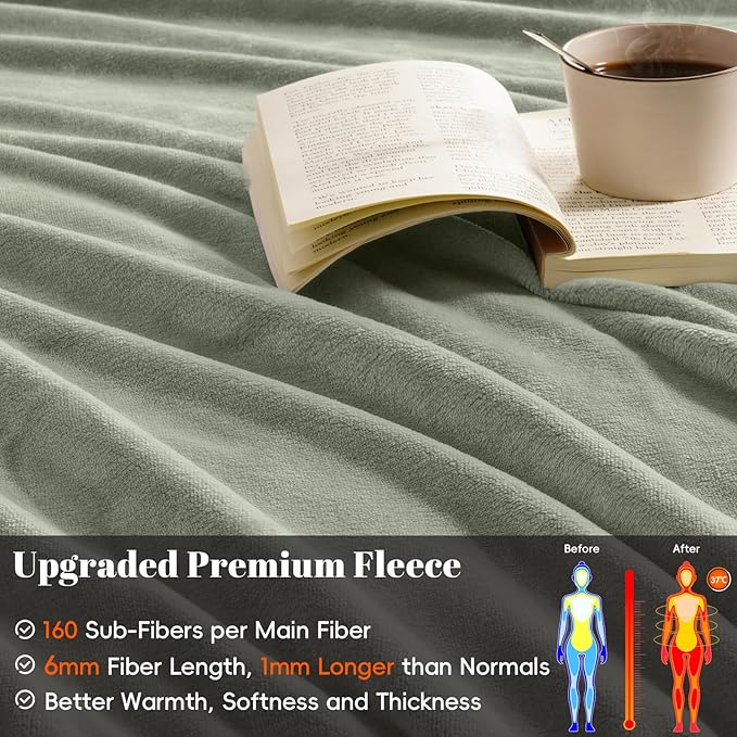 PHF Ultra Soft Fleece Blanket Queen Size, No Shed No Pilling Luxury Plush Cozy 300GSM Lightweight Blanket for Bed, Couch, Chair, Sofa, Perfect Decorations Gifts, 90" x 90", Seagrass