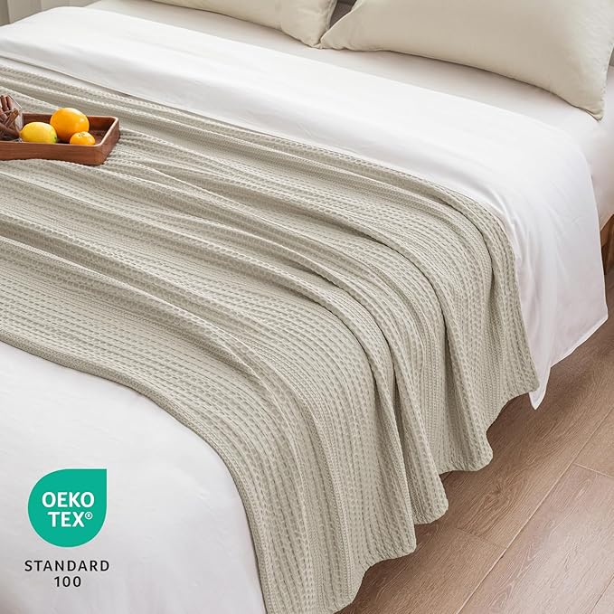 PHF Lightweight Waffle Weave Blanket Queen Size, Breathable & Ultra Soft, 90"x 90" Soft & Cozy Thin Blanket for All Season & Hot Sleepers, Bed, Home Decor - Light Taupe