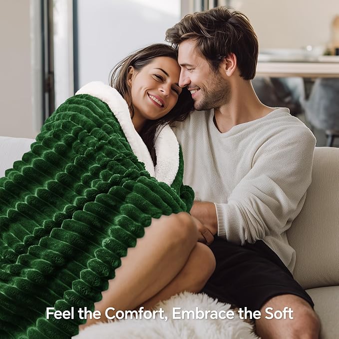 INFIIXSO Sherpa Throw Blanket for Couch - Super Soft & Warm Striped Fleece Blanket, Cozy Plush Fluffy Blanket All Season Use (Dark Green, 60x80 Inches)