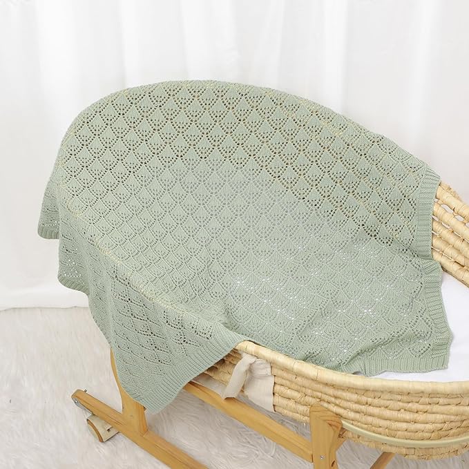 Neiwech Cotton Cellular Baby Blanket Knitted Swaddle Crib Nursery Receiving Blankets for Newborn Boy Girl 40 x 30 Inch Green
