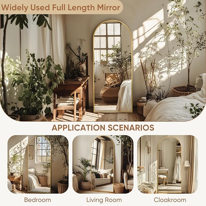 Full Length Mirror, 59"x18" Oversized Arched Mirror Large Standing Mirrors, Tall Mirrors Body Floor Mirror for Bedroom Living Room Aluminum Frame, Gold