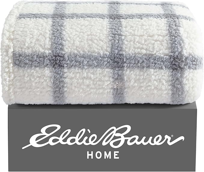 Eddie Bauer - Throw Blanket, Ultra-Soft Plush Bedding with Faux Shearling Reverse, Blanket for Couch & Bed (Bunkhouse Plaid Grey, 50" x 60")