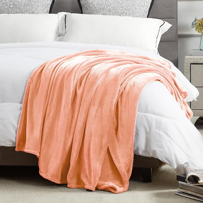 DREAMNINE Pack of 10 Fuzzy Soft Fleece Throw Blanket for Couch Sofa 50" x 60", Decorative Solid Lightweight Velvet Blankets for Chair, Cozy Accent Shaggy Plush Flannel Blanket for Bedroom, Peach