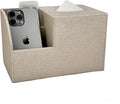 Square Tissue Box Cover,Modern Decorative Cube Tissue Box Holder with Two Compartment Organizers on The Left,Office and Home Living Room,Bedroom,Vanity,Bedside Table,Desktop Tissue Box Storage