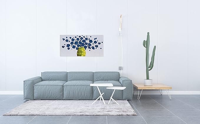 SYGALLERIER Blue Flower Canvas Wall Art in Vase with 3D Hand Painted Textured Modern Aesthetic Botanical Pictures Contemporary Oil Paintings for Living Room Bedroom Dinning Decor