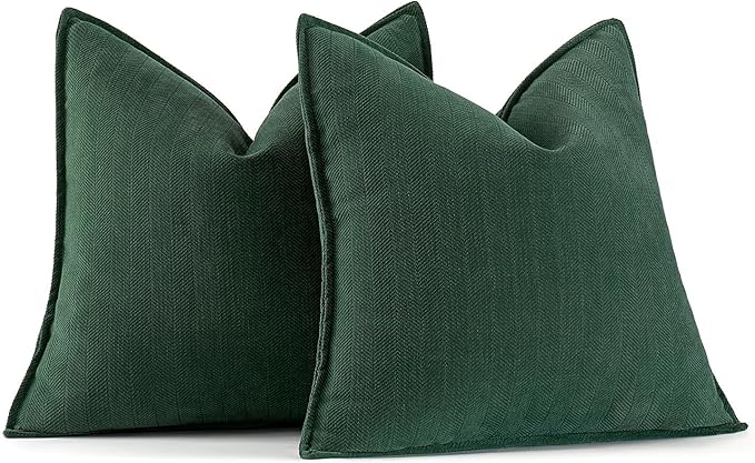 MIULEE Pack of 2 Green Decorative Pillow Covers 22x22 Inch Soft Chenille Luxurious Couch Throw Pillows Farmhouse Cushion Covers Euro Shams with Elegant Design for Sofa Bedroom Home Decor