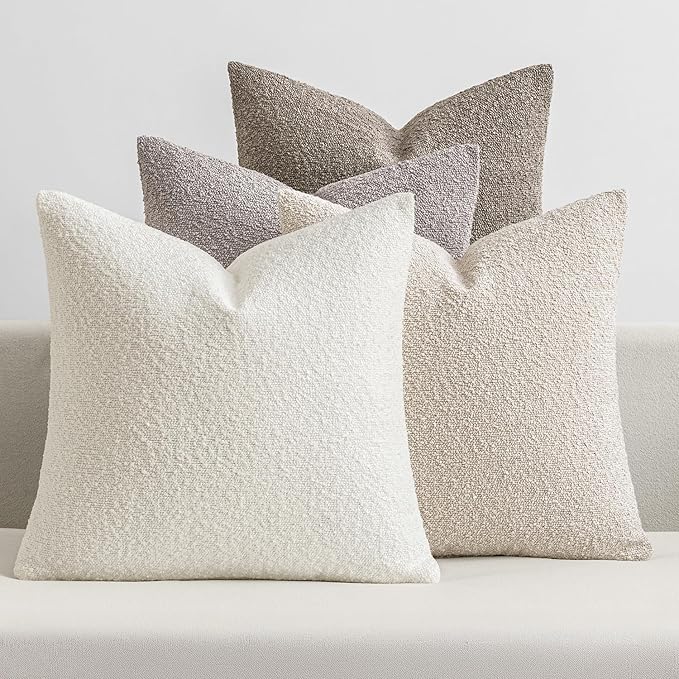 MIULEE Pack of 4 Decorative Textured Boucle Throw Pillow Covers 24x24 Inch Neutral Accent Euro Sham Pillow Cases Soft Couch Cushion Covers Modern Farmhouse Boho Chair Sofa Bed Livingroom Home Decor