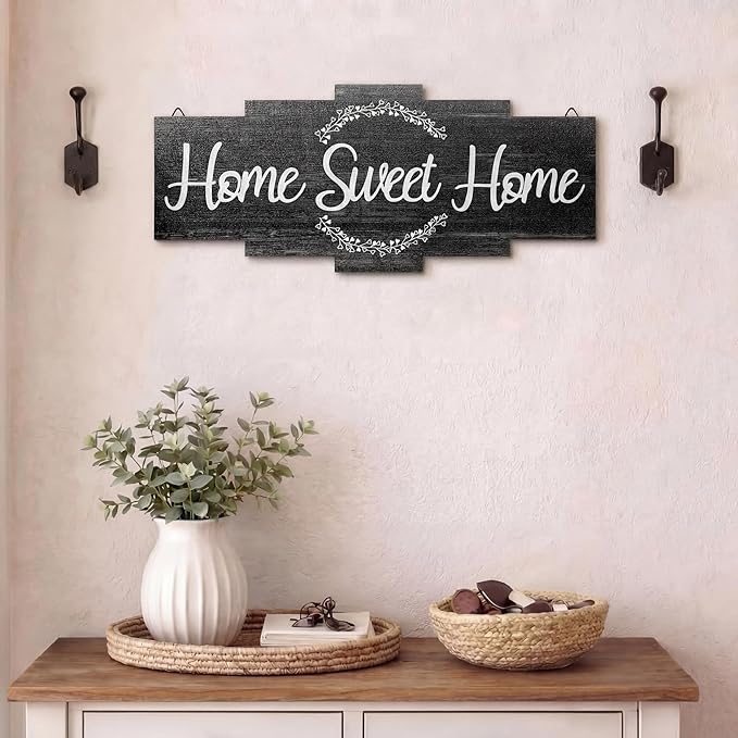 Jetec Home Sweet Home Sign, Rustic Wood Room Wall Decor, Farmhouse Plaque Wall Hanging Wooden Sign for Bedroom, Living Room, Wedding Decor(Black)