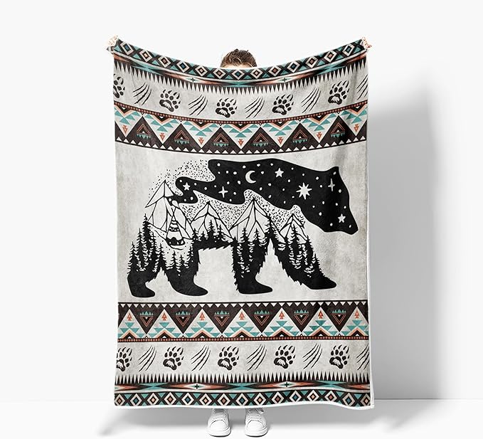 Rustic Cabin Throw Blankets, Hunting Camping Cozy Warm Bed Couch Blanket, Rustic Bear Moose Forest Vintage Western Decor Theme Fleece Flannel Throws to Decorate the Room and Bedroom 60X70IN（Grey）