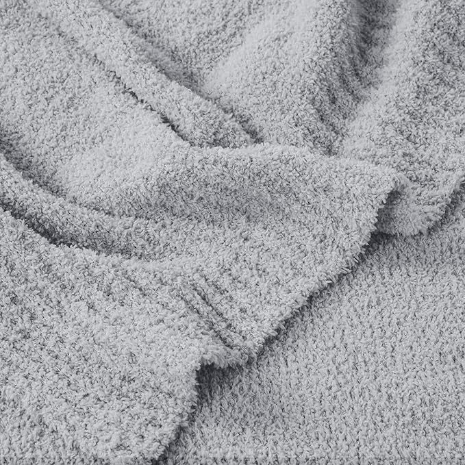 JOOJA Grey Blanket Warm Queen Size Fuzzy Knitted Oversized Luxury Bed Blankets,Soft for Bed, Lightweight Plush for Cozy Nights (Grey, 90x90)