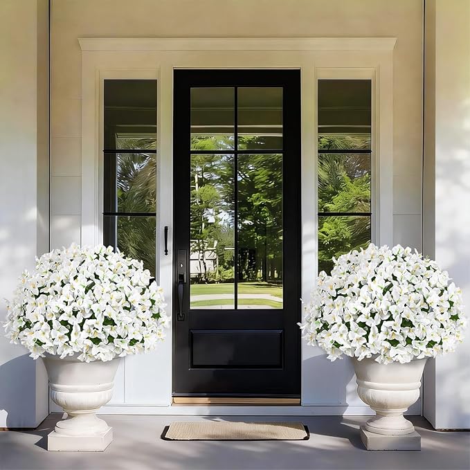 Yastouay 16 Bundles Artificial Flowers for Outdoors, Realistic Bougainvillea Fake Flowers for Outside, UV Resistant Silk Outdoor Faux Plants for Porch Patio Planter Front Door Garden Decor(White)