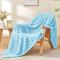 BEDELITE Light Blue Throw Blanket Twin Size for Bed- Super Soft and Warm 3D Checkered Fluffy Fuzzy Fleece Blanket, Luxurious Plush Cozy Blanket for Room Decor Fall and Winter, 60x80 inches