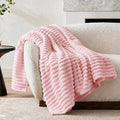 Nookly Pink Fleece Throw Blanket for Couch, Soft Lightweight Ribbed Plush Blanket for Sofa and Bed, All-Season Cozy Striped Throw for Women Girl 50x60 Inches