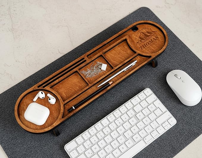 Ships Next Day, Personalized Wood Desk Organizer, Custom Phone & Tablet Stand, Engraved Wood Office Accessory, Custom Docking Station, Custom Organizer Gift