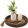 Hanobe Candle Plate Holder Tray: Decorative Wooden Tray Rustic Round Plate Farmhouse Centerpiece Small Candle Holder Trays for Coffee Table Living Room Kitchen Vintage Home Decor