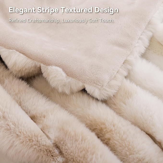 Smoofy Fluffy Faux Fur Throw Blanket - Super Soft Thick Plush Cozy Fuzzy Rabbit Fur, Luxury Warm Fleece Minky Stripe Blanket for Couch, Sofa, Room Decor Gift for Women, Tie Dye Brown Throw, 50x60