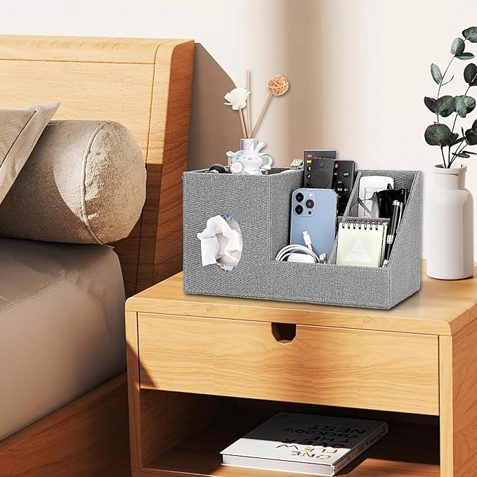 Sumnacon Square Linen Tissue Box Cover - Decorative Cube Tissue Cover with Side and Top Organizer, Modern Tissue Holder for Living Room Vanity Night Stand Table Countertop Office, Grey
