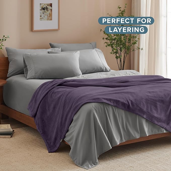 Bare Home Fleece Blanket - Full/Queen - Ultra-Soft Lightweight for Bed, Sofa, and Couch - Luxury Microplush - Cozy Warm Blanket (Full/Queen, Eggplant)